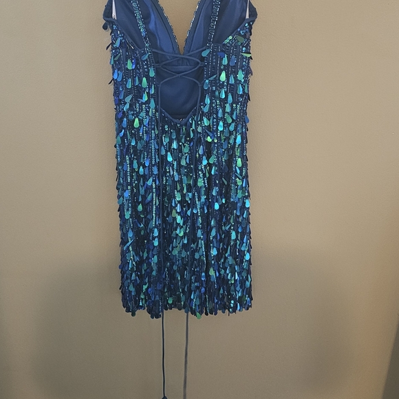 Jovani Blue and Green Sequin Mini Dress - Picture 3 of 5